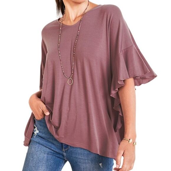 Garnet Hill Tops - Garnet Hill Tunic Top Women M Burgundy Batwing Stretch Relaxed Feminine NEW